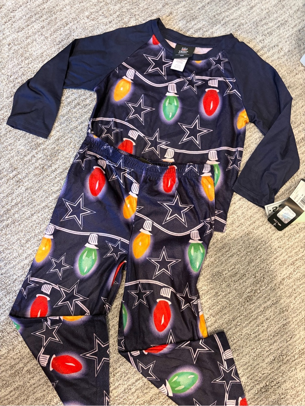 NFL Navy Kids Pajama Set with Festive Light Bulb Print Dallas Cowboys